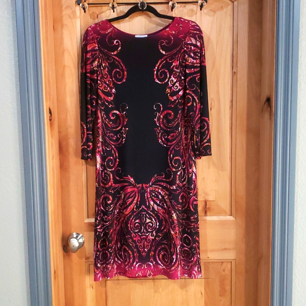 LONDON TIMES 3/4 sleeve magenta multicolor dress